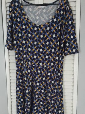 Women’s Geometric Print Scoop Neck  Maxi Dress In Blue And Gold